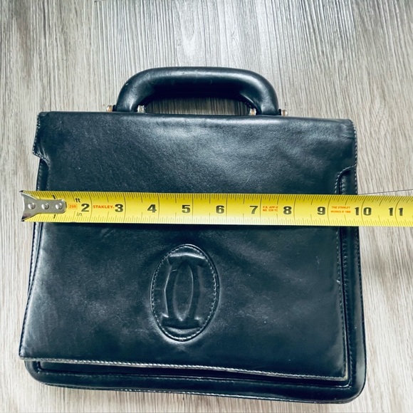 CARTIER BLACK LEATHER VINTAGE TOTE BAG GOLD TONE HARDWARE THE MUST IS CARTIER - Picture 10 of 17